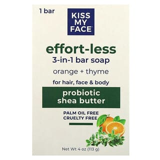 Kiss My Face, エフォートレス スリーインワン 石鹸、オレンジ＋タイム、1個、113g（4オンス）