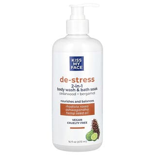 Kiss My Face, De-Stress, bagnoschiuma e bagnoschiuma 2 in 1, legno di cedro e bergamotto, 473 ml