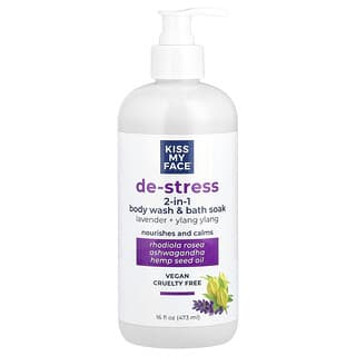 Kiss My Face, De-Stress, 2-In-1 Body Wash & Bath Soak, Lavender + Ylang Ylang,  16 fl oz (473 ml)