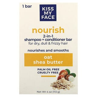 Kiss My Face, Nourish 2-in-1 Shampoo + Conditioner Bar, For Dry, Dull & Frizzy Hair, Oat & Shea Butter, 1 Bar, 4 oz (113 g)