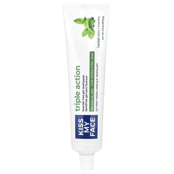 Kiss My Face, 트리플 액션 불소 무함유 젤 치약, 허브 민트, 127.6g(4.5oz)
