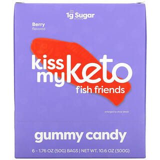Kiss My Keto, Gomitas de caramelo Fish Friends, Bayas, 6 bolsas, 50 g (1,76 oz) cada una