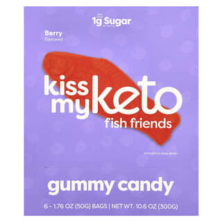Kiss My Keto, Гумові цукерки Fish Friends, ягідні, 6 пакетиків по 50 г (1,76 унції)