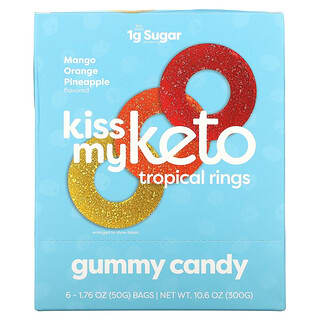 Kiss My Keto, Tropical Rings Gummy Candy, манго, апельсин и ананас, 6 пакетиков по 50 г (1,76 унции)