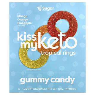 Kiss My Keto, Gummy Candy, Tropical Rings, Mango Orange Pineapple, 6 Bags, 1.76 oz (50 g ) Each