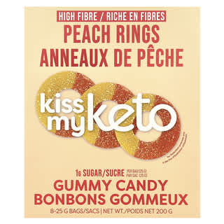 Kiss My Keto, Gummy Candy, Peach Rings, 8 Bags, 0.88 oz (25 g) Each