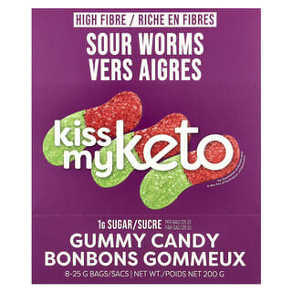 Kiss My Keto, Doce de Goma, Minhocas Azedas, 8 Saquinhos, 25 g (0,88 oz) Cada