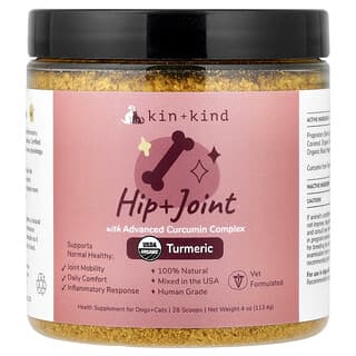 Kin+Kind, Heup- en gewrichtssupplement met geavanceerd curcuminecomplex, voor honden en katten, kurkuma, 113,4 g