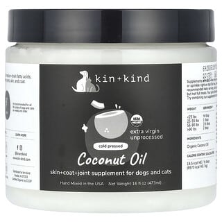 Kin+Kind, Cold Pressed Coconut Oil, kalt gepresstes Kokosnussöl für Hunde und Katzen, 473 ml (16 fl. oz.)