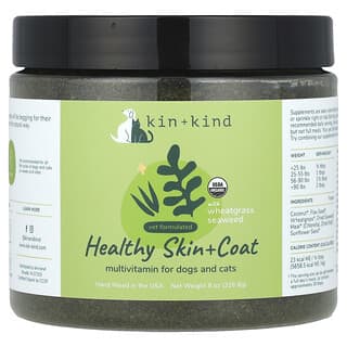 Kin+Kind, Suplemento multivitamínico para perros y gatos para una piel y un pelaje saludables, Con algas y pasto de trigo, 226,8 g (8 oz)