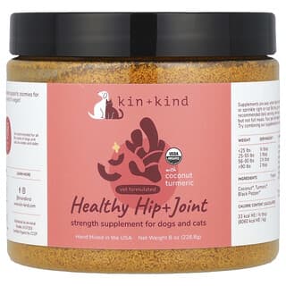 Kin+Kind, Complément de force pour chiens et chats, Hanche + Articulation saines, Avec curcuma à la noix de coco, 226,8 g