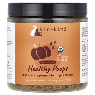 Kin+Kind, Healthy Poops, добавка для здорового пищеварения, с тыквой и семенами льна, для собак и кошек, 1134 г (4 унции)