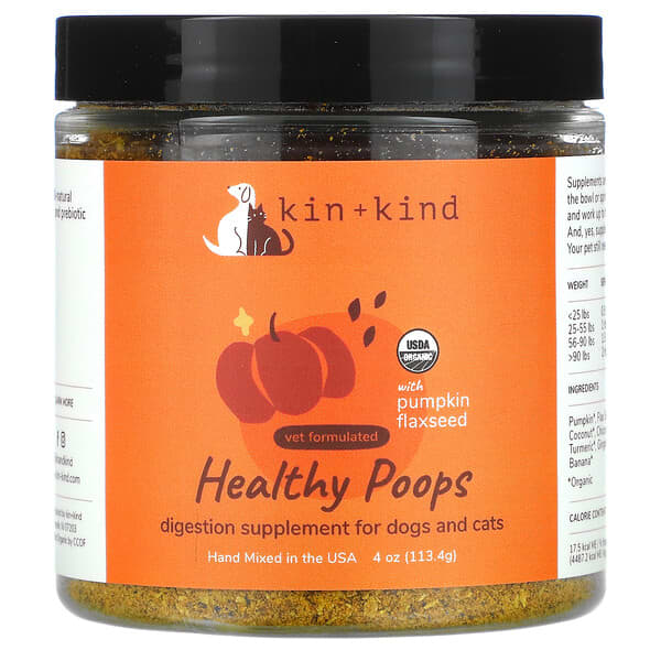 Kin+Kind‏, Healty Poops עם זרעי פשתן, לכלבים ולחתולים, 113.4 גרם (4 אונקיות)