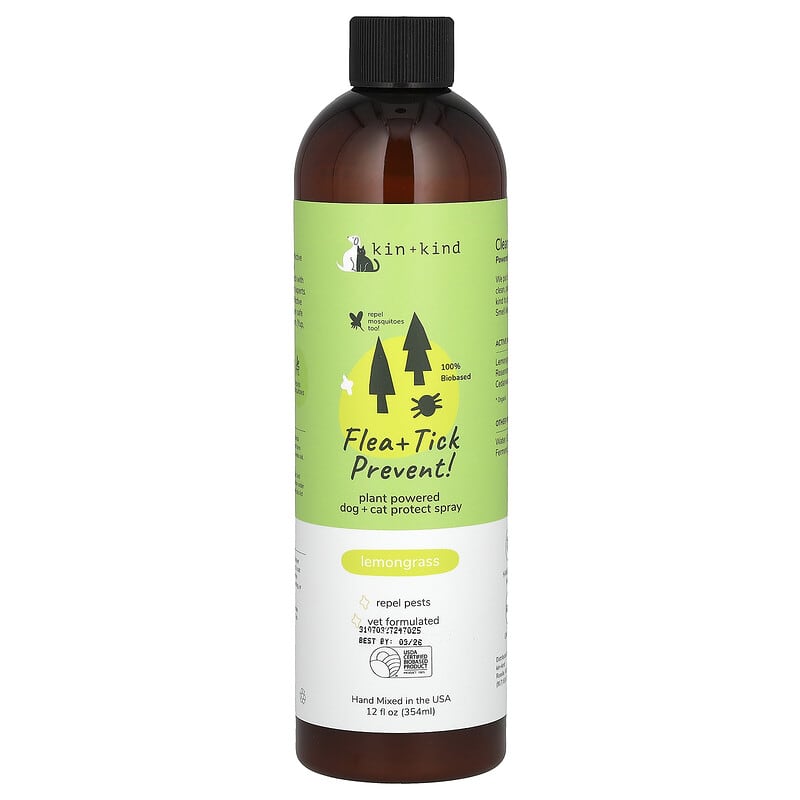 Flea Tick Prevent Dog Cat Protect Spray Lemongrass 12 fl oz 354 ml