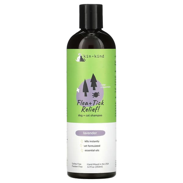 Kin+Kind, Flea + Tick Relief, Dog + Cat Shampoo, Lavender, 12 fl oz (354 ml)