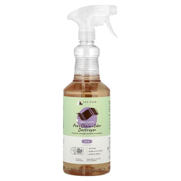 Kin+Kind, Eliminador de orina, manchas y olores, Telas y alfombras, Floral, 946 ml (32 oz. líq.)