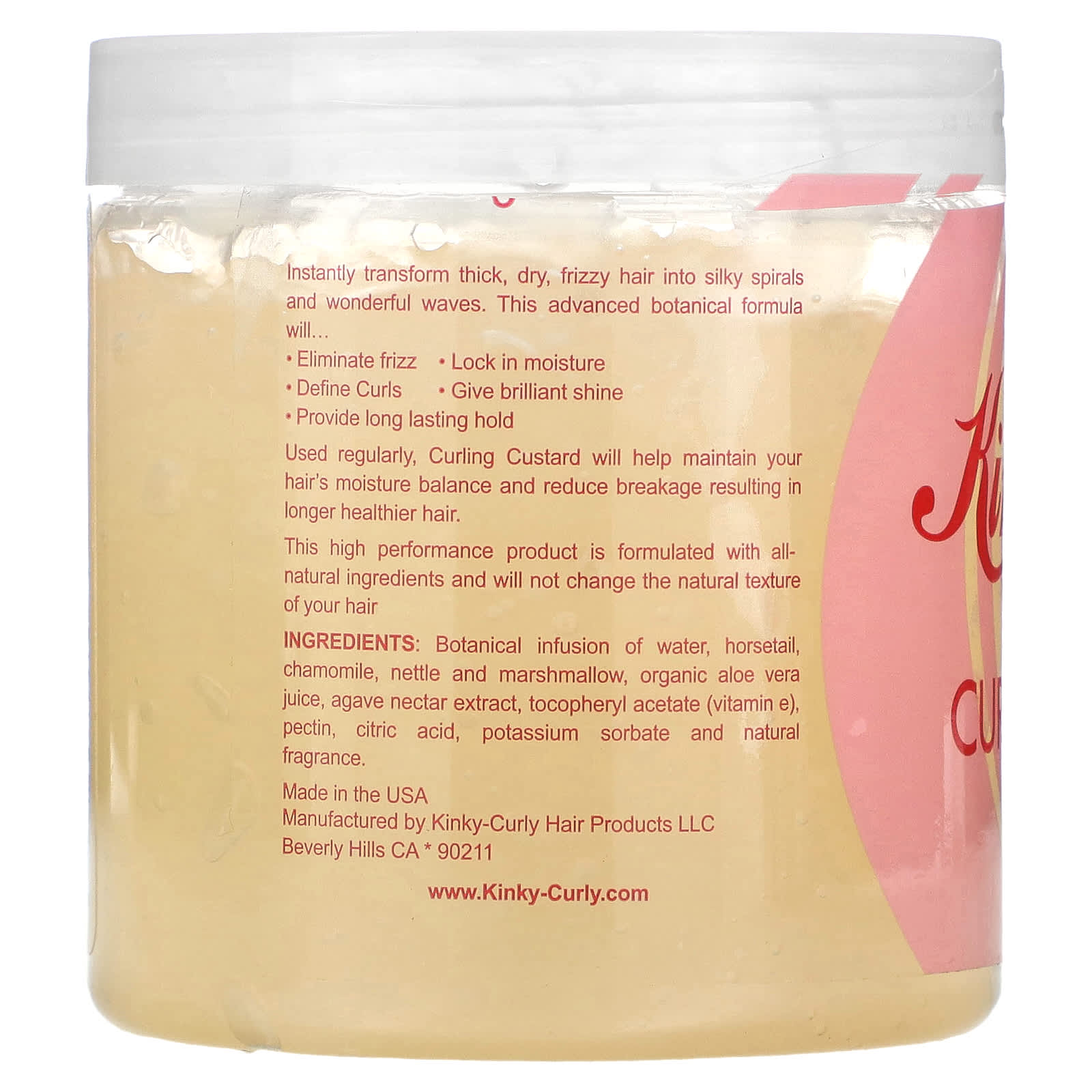 KinkyCurly, Original Curling Custard, Natural Styling Gel, 8 oz
