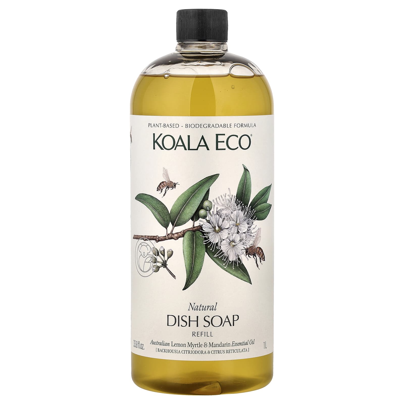 Koala Eco, натуральное средство для мытья посуды, запасной блок, с эфирным маслом австралийского лимонного мирта и мандарина, 1 л (33,8 жидк. унции)