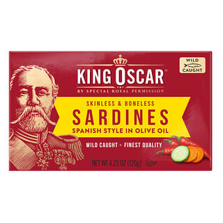 King Oscar, 去皮去骨沙丁魚，西班牙風味紅辣椒和橄欖油，4.23 盎司（120 克）