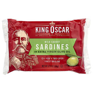 King Oscar, Sardinas capturadas en estado salvaje en aceite de oliva extra virgen, Dos capas, 106 g (3,75 oz)