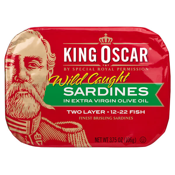King Oscar, Wild Caught, Sardines In Extra Virgin Olive Oil, Two Layer 1222 Fish, 3.75 oz (106 g)