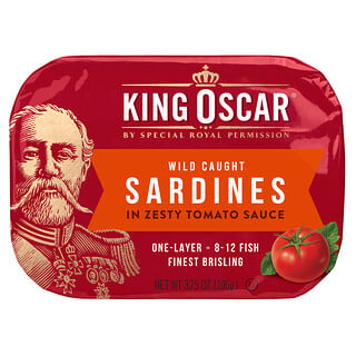 King Oscar, 野生捕撈沙丁魚，辛辣番茄醬，3.75 盎司（106 克）