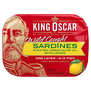 King Oscar, Wild Caught, сардины в оливковом масле первого отжима, с лимоном, 106 г (3,75 унции)