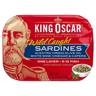 King Oscar, Wild Caught, Sardines In Extra Virgin Olive Oil, White Wine Vinegar & Capers, 3.75 oz (106 g)