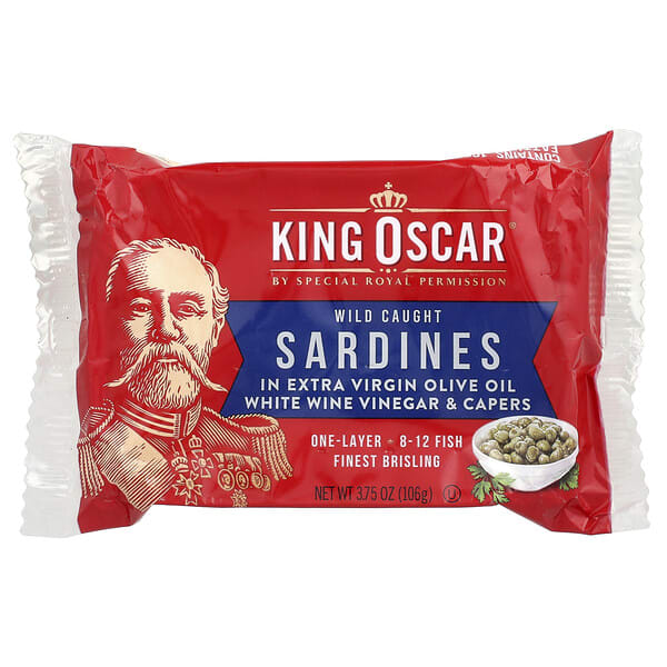 King Oscar, 엑스트라 버진 올리브 오일에 절인 자연산 정어리, 화이트 와인 식초 및 케이퍼, 106g(3.75oz)