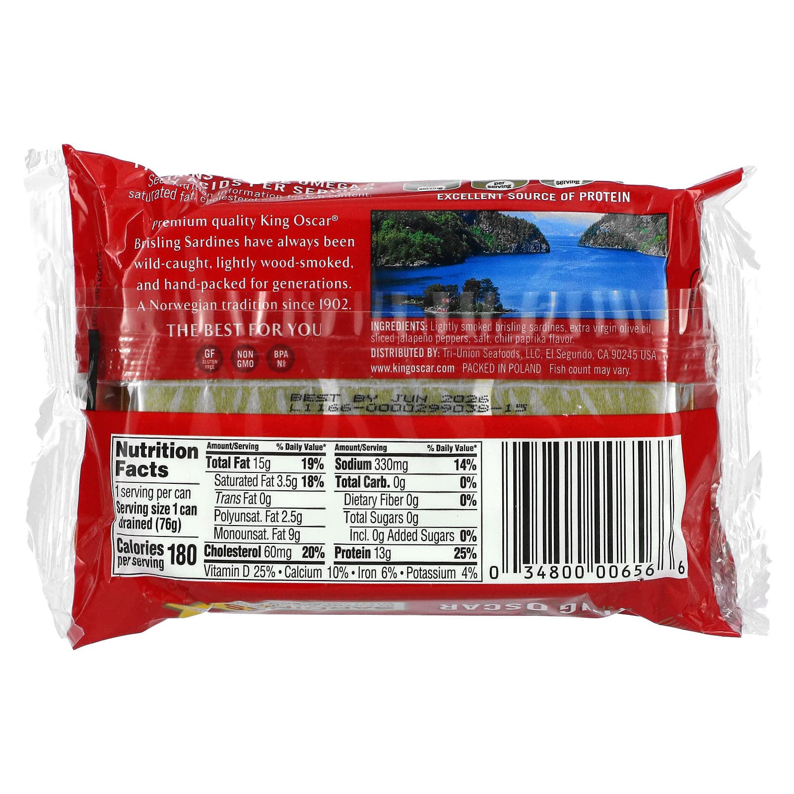 King Oscar, Wild Caught Sardine, In Extra Virgin Olive Oil with Hot