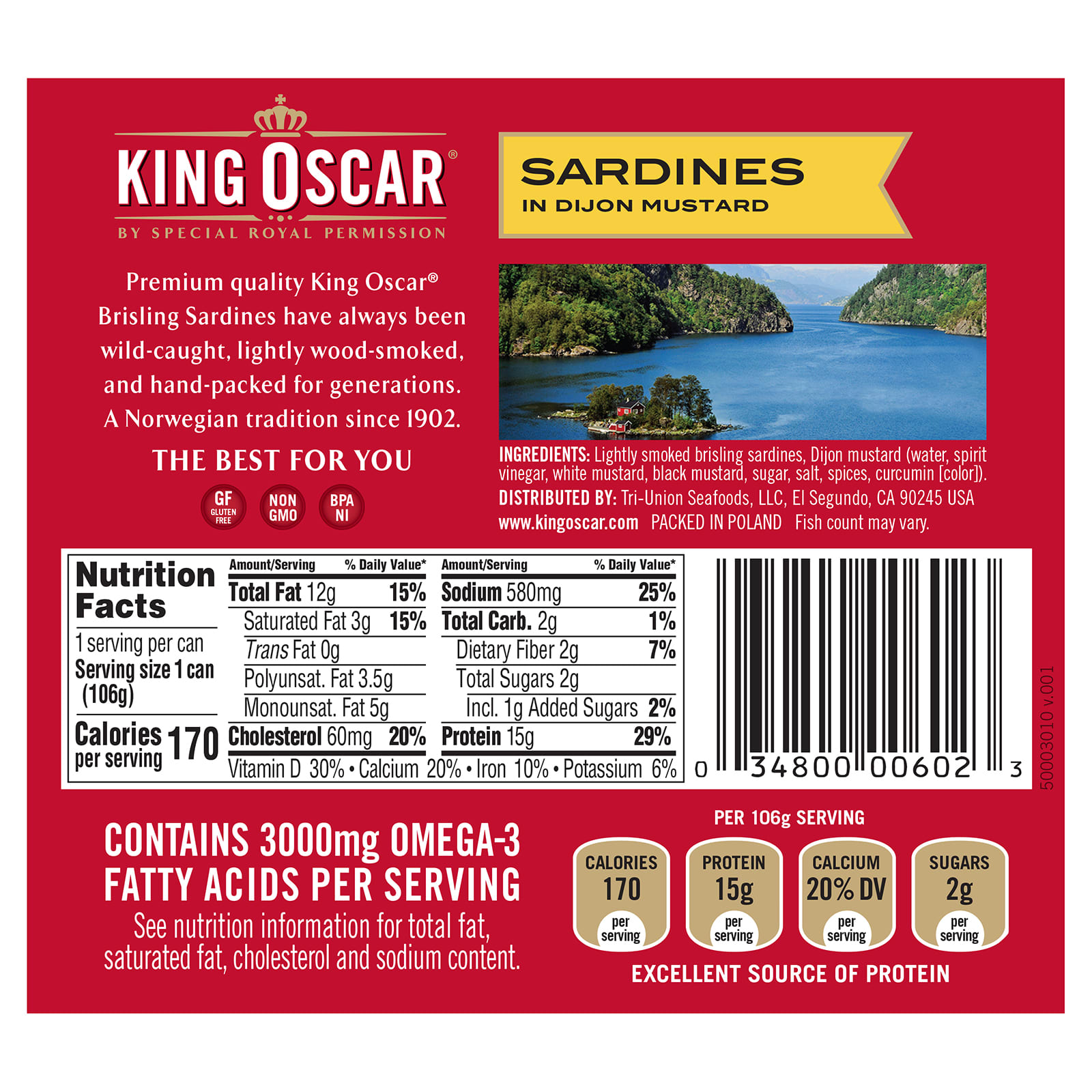King Oscar, Wild Caught Sardines In Dijon Mustard, 3.75 oz (106 g)