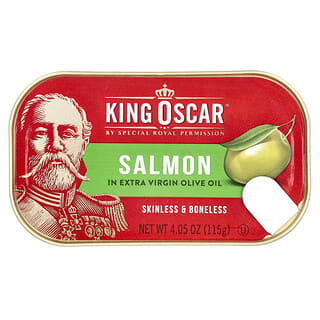 King Oscar, лосось без кожи и костей, в нерафинированном оливковом масле высшего качества, 115 г (4,05 унции)