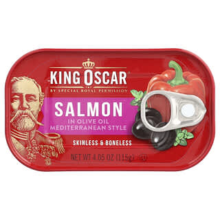 King Oscar, Skinless & Boneless Salmon in Extra Virgin Olive Oil, Mediterranean Style, 4.05 oz (115 g)