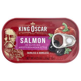 King Oscar, Skinless & Boneless Salmon in Olive Oil, Mediterranean Style, 4.05 oz (115 g)