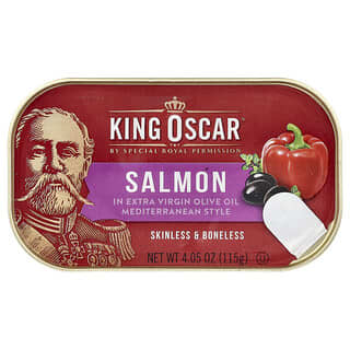 King Oscar, Losos bez kože a kostí v olivovom oleji, stredomorský štýl, 115 g