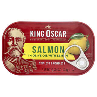 King Oscar, Skinless & Boneless Salmon in Olive Oil with Lemon, 4.05 oz (115 g)