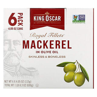 King Oscar, Royal Fillets, Mackerel In Olive Oil, 6 Pack, 4.05 oz (115 g) Each