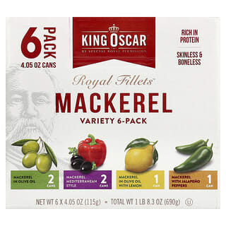King Oscar, Royal Fillets, Cavalinha, Pacote Variado com 6 Unidades, 6 Latas, 115 g (4,05 oz) Cada