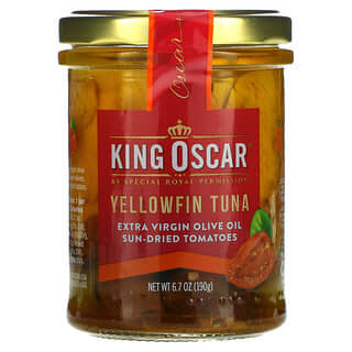 King Oscar, Желтоперый тунец, вяленые на солнце томаты с оливковым маслом холодного отжима, 190 г (6,7 унции)