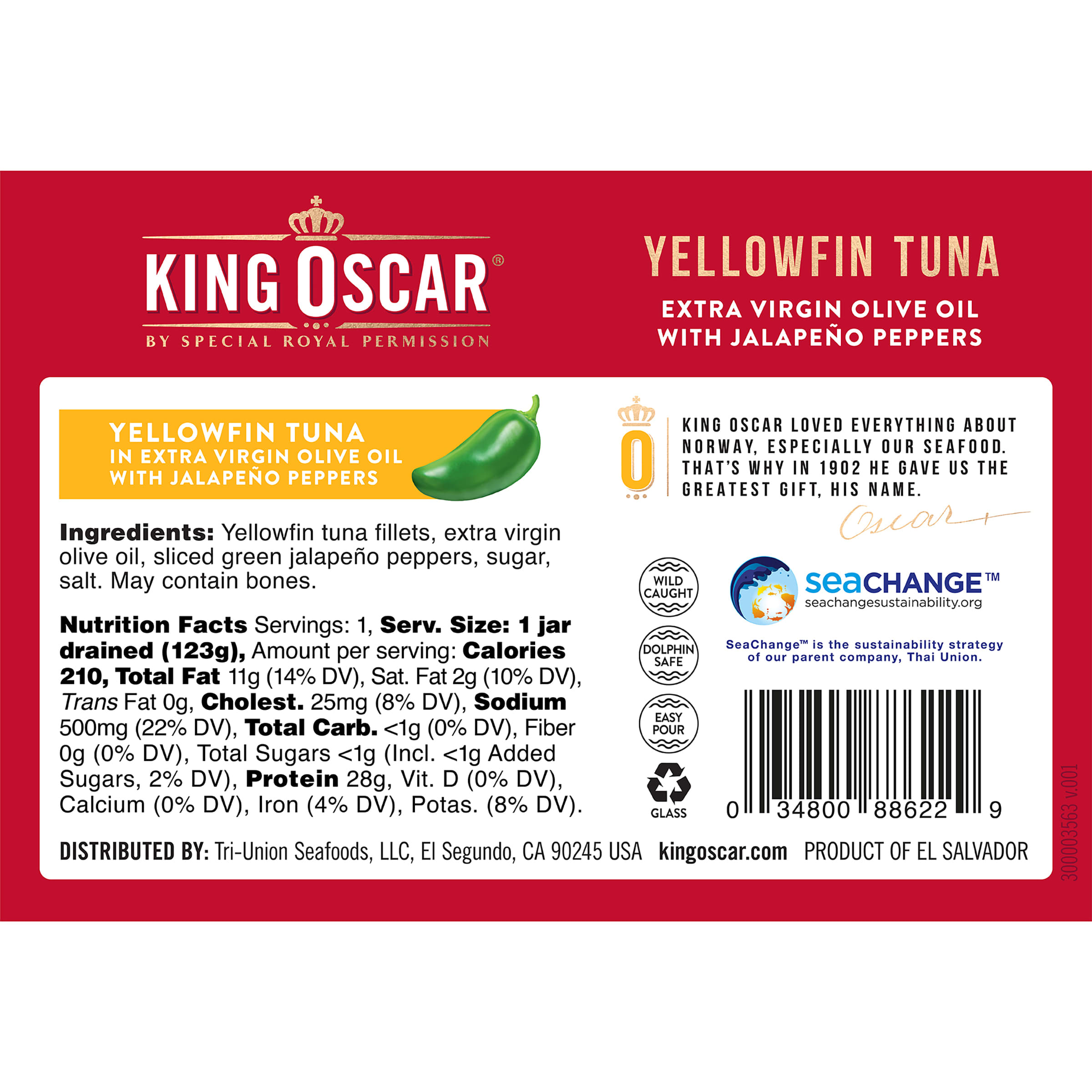 King Oscar, Yellowfin Tuna, Extra Virgin Olive Oil, Jalapeno Peppers, 6