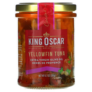 King Oscar, تونة صفراء الزعنفة، زيت زيتون بكر ممتاز، أعشاب بروفينس، 6.7 أونصة (190 جم)
