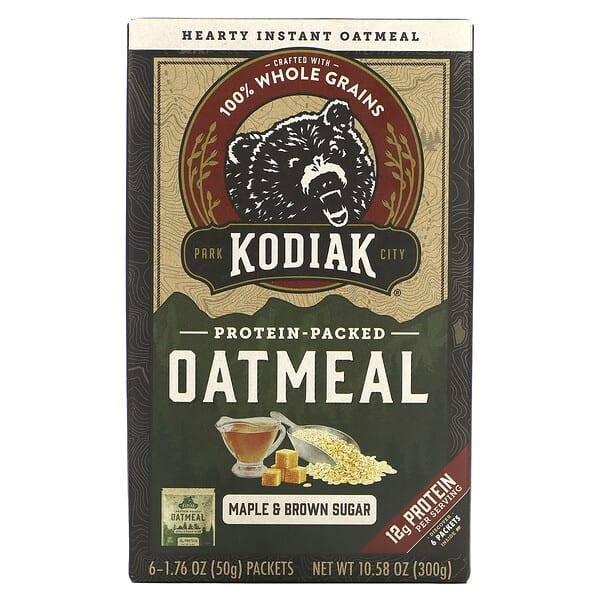 Kodiak Cakes, タンパク質たっぷりオートミール、メープル＆ブラウンシュガー、6袋、各50g（1.76オンス）