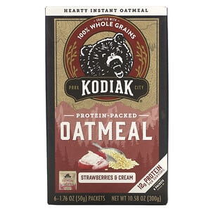 Kodiak Cakes, دقيق الشوفان المليء بالبروتين ، الفراولة والكريمة ، 6 أكياس ، 1.76 أونصة (50 جم) لكل كيس