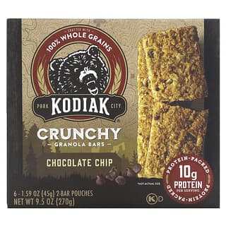 Kodiak Cakes, Barras de granola crujientes, Chispas de chocolate, 6 sobres de 2 barras, 45 g (1,59 oz) cada una