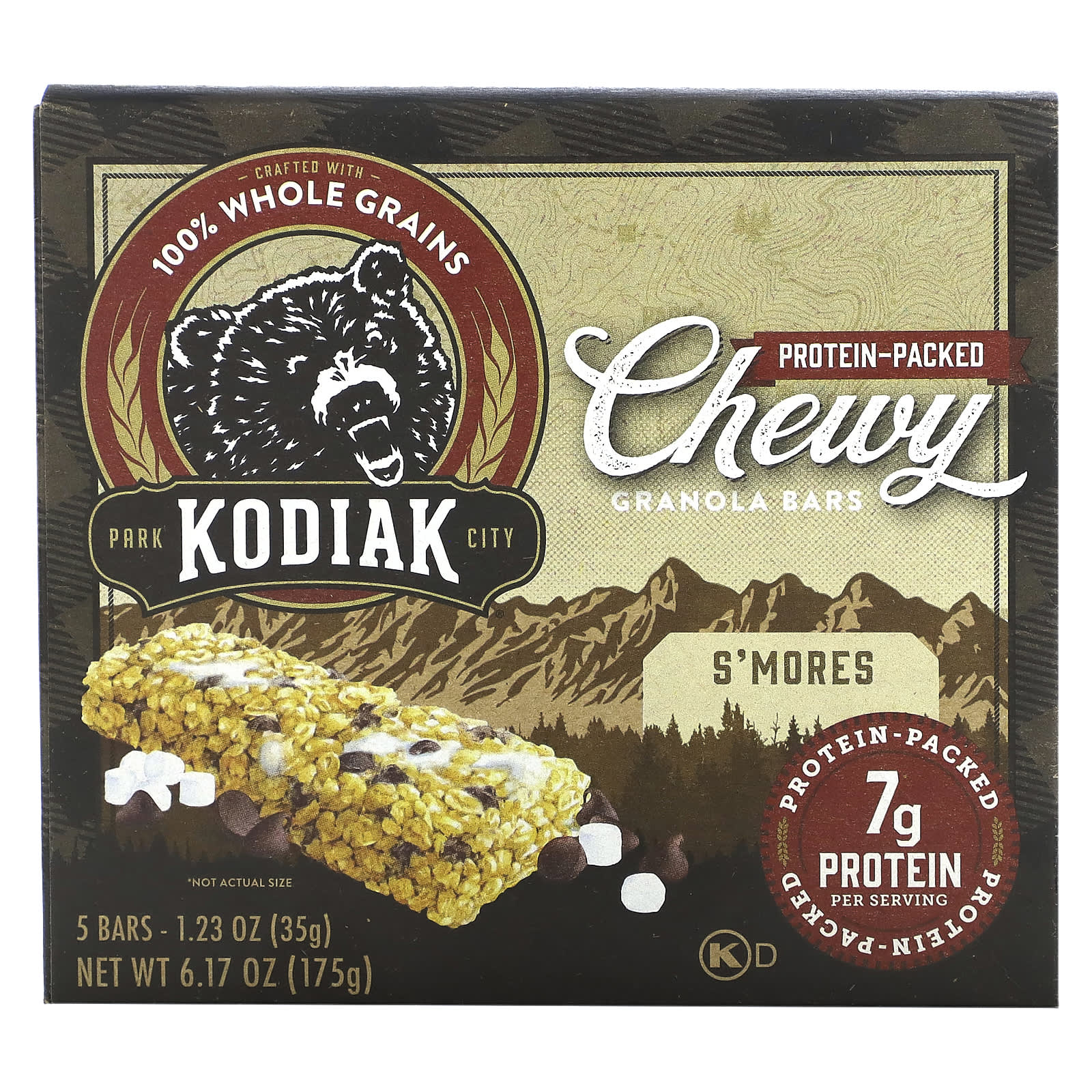 Kodiak Cakes, Chewy Granola Bars, S'mores, 5 Bars, 1.23 oz (35 g) Each