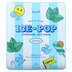 Koelf, Ice-Pop Hydrogel Beauty Face Mask, Minze und Soda, 5 Tücher, je 30 g