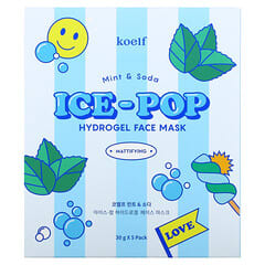 Koelf, Ice-Pop Hydrogel Beauty Face Mask, Minze und Soda, 5 Tücher, je 30 g