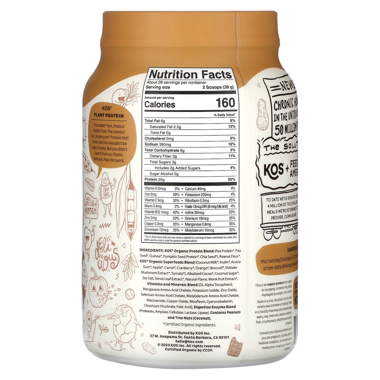 KOS, Organic Superfood Plant Protein Powder, Chocolate Peanut Butter, 2