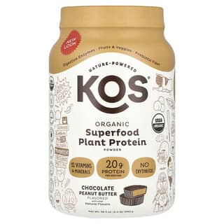 KOS, Proteína vegetal en polvo con superalimentos orgánicos, Mantequilla de maní con chocolate`` 1092 g (2,4 lb)