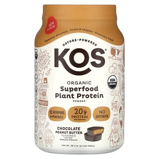 KOS, органический суперфуд, порошок из растительного протеина, со вкусом шоколада и арахисовой пасты, 1092 г (2,4 фунта)